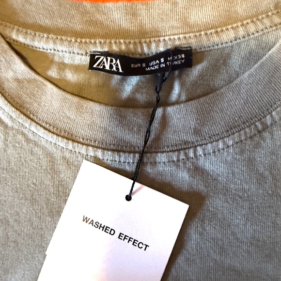 Zara khaki green washed effect cotton photographic patch oversized tee NWT - Picture 6 of 7